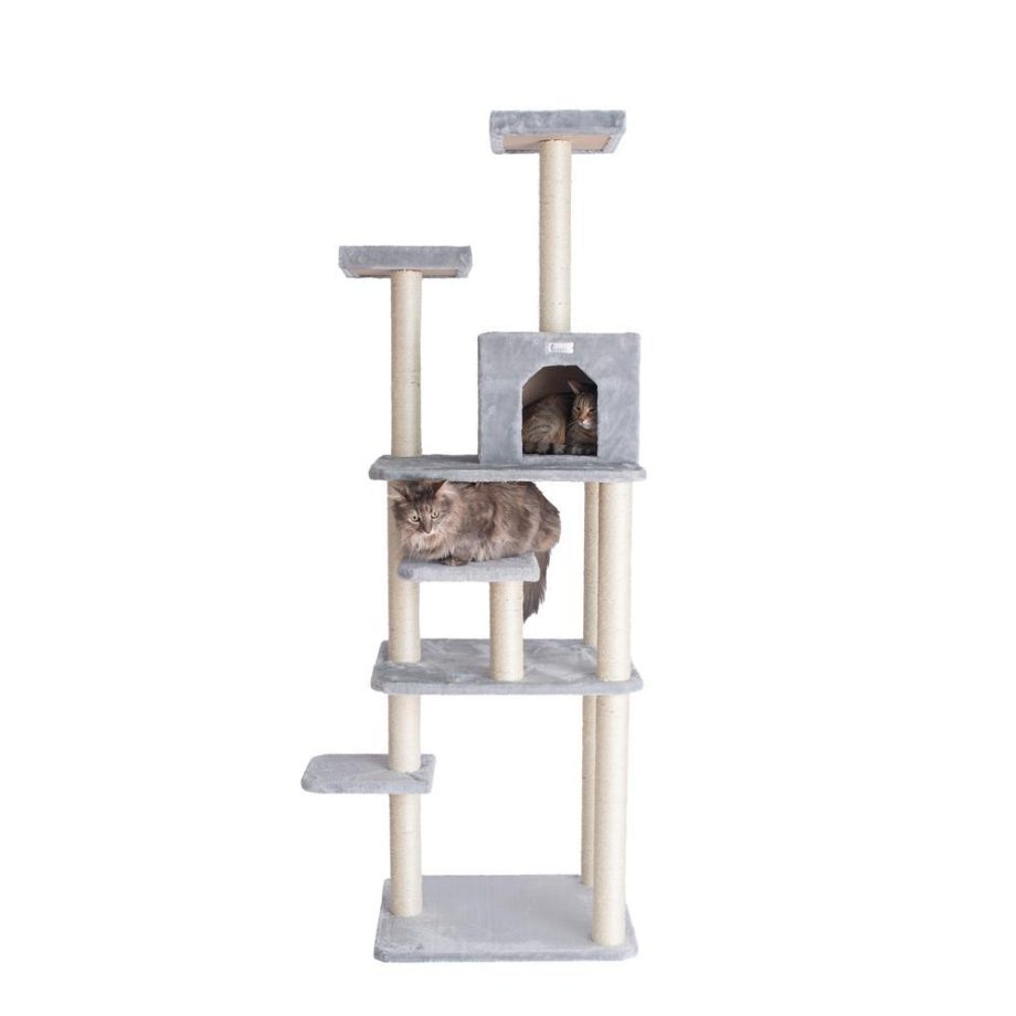 GleePet GP78740822 74-Inch Real Wood Cat Tree With Seven Levels, Silver Gray