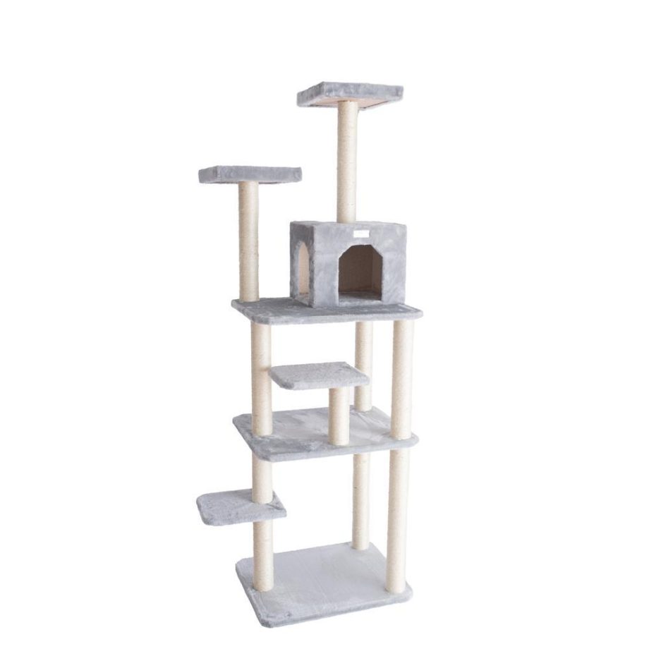 GleePet GP78740822 74-Inch Real Wood Cat Tree With Seven Levels, Silver Gray