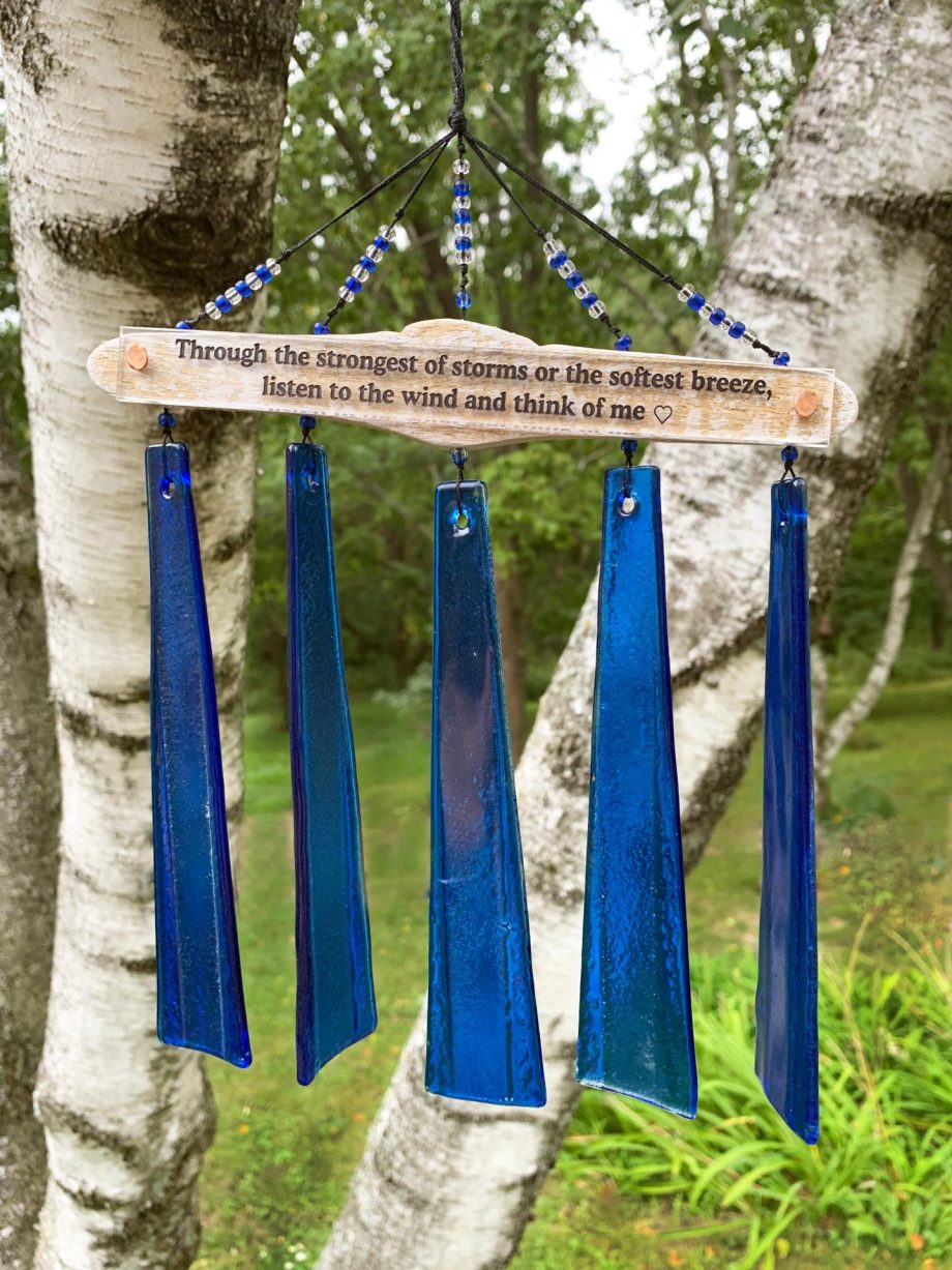 SALE Memorial Custom Whitewash Driftwood Wind Chime Sun Catcher in Cobalt Blue Sympathy Gift by Weathered Raindrop