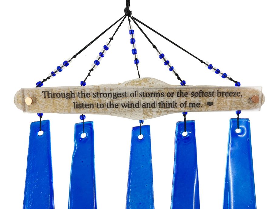 SALE Memorial Custom Whitewash Driftwood Wind Chime Sun Catcher in Cobalt Blue Sympathy Gift by Weathered Raindrop