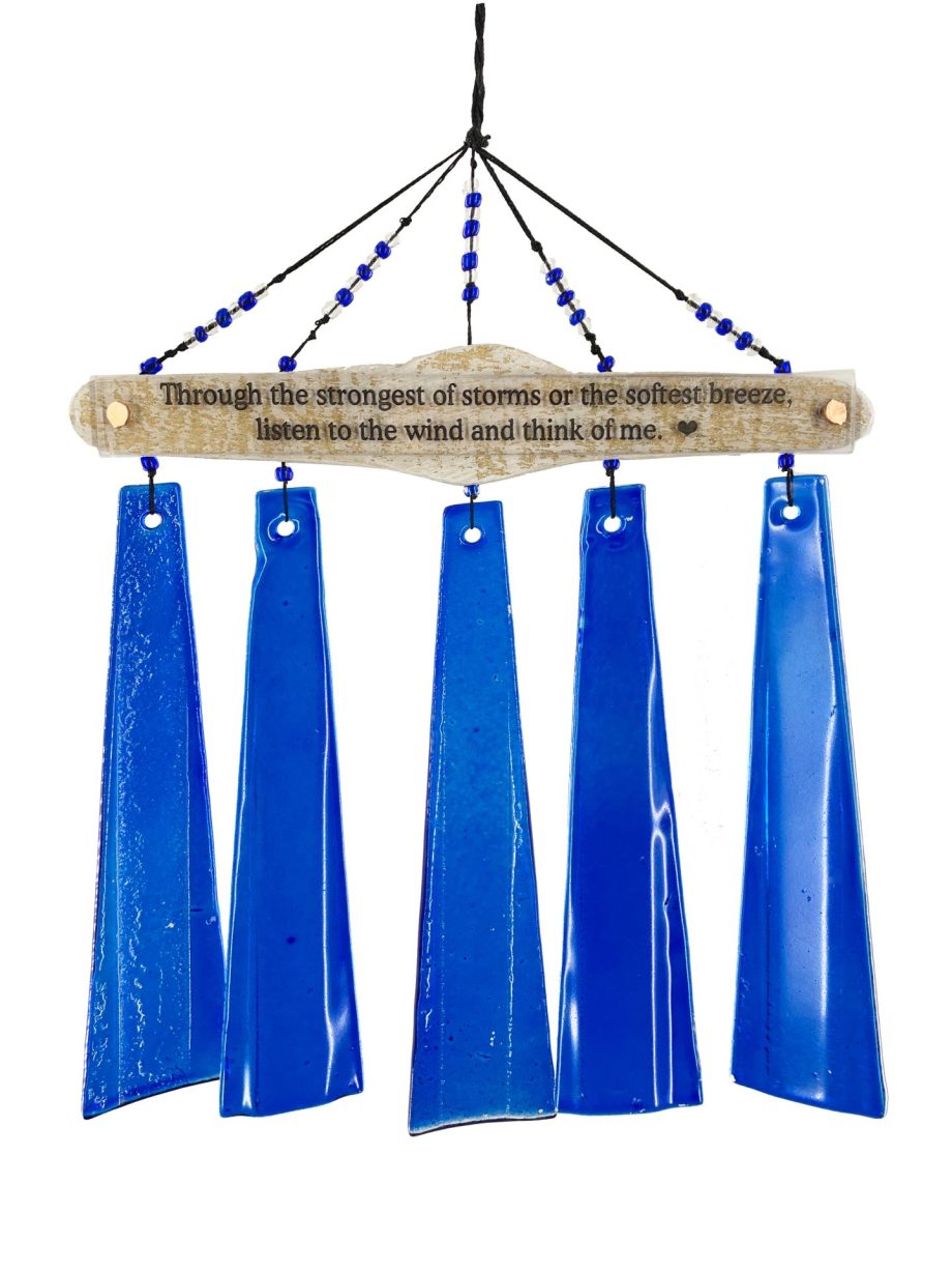 SALE Memorial Custom Whitewash Driftwood Wind Chime Sun Catcher in Cobalt Blue Sympathy Gift by Weathered Raindrop