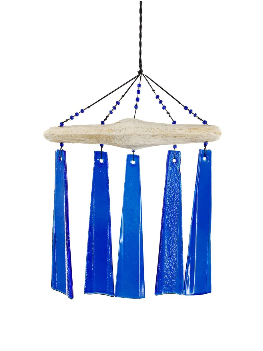 SALE Memorial Custom Whitewash Driftwood Wind Chime Sun Catcher in Cobalt Blue Sympathy Gift by Weathered Raindrop