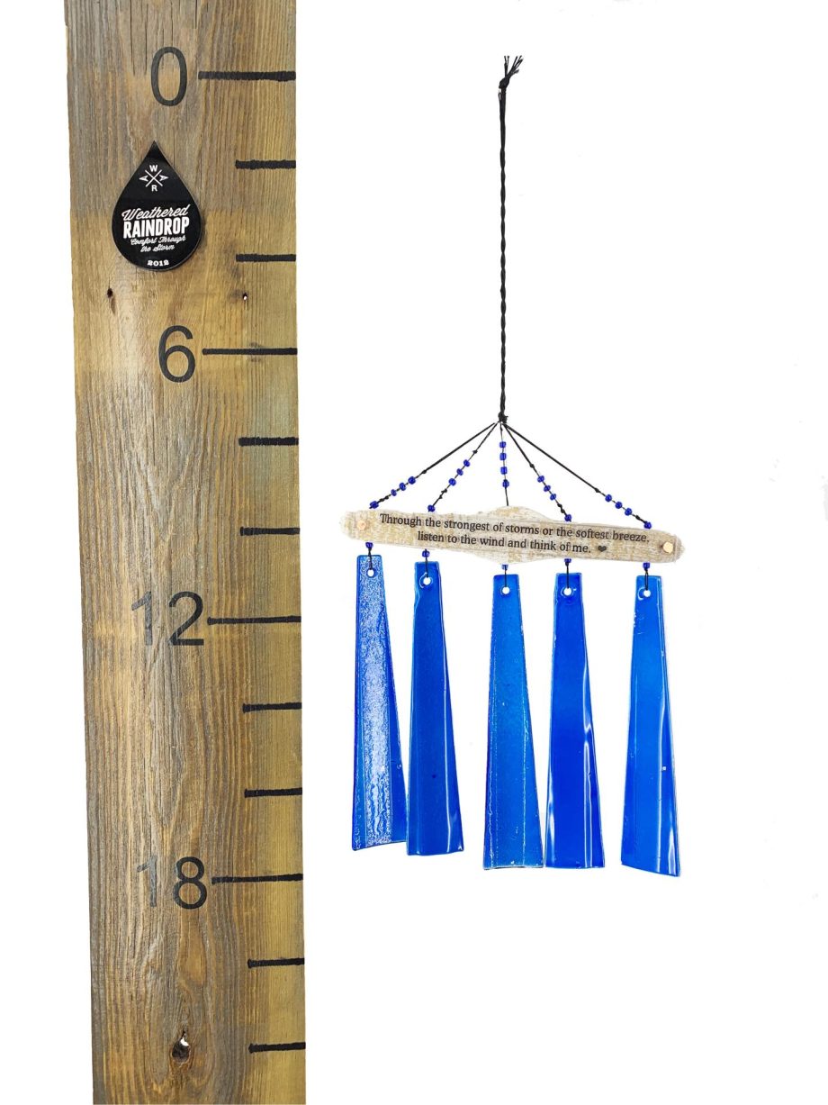 SALE Memorial Custom Whitewash Driftwood Wind Chime Sun Catcher in Cobalt Blue Sympathy Gift by Weathered Raindrop