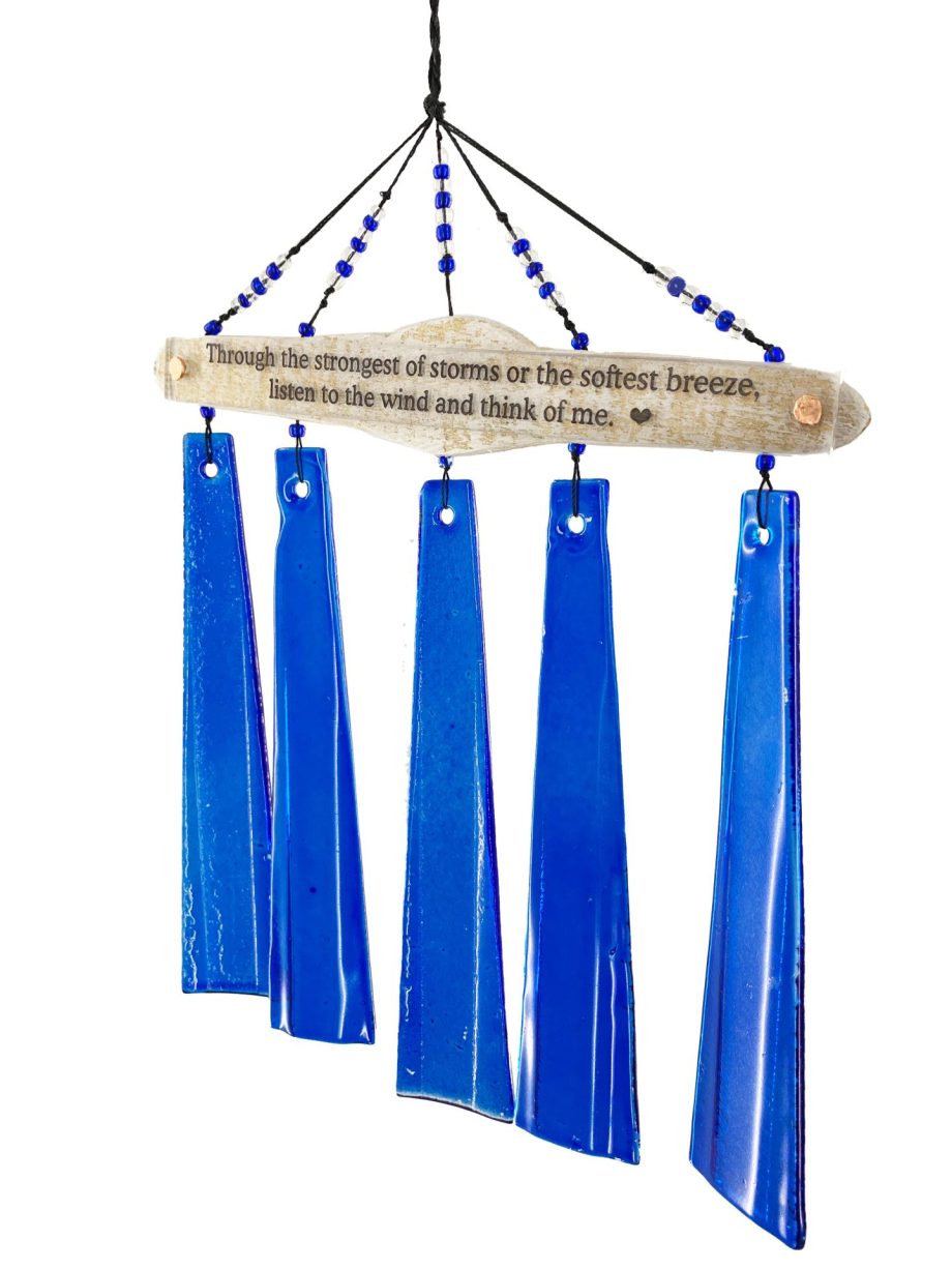 SALE Memorial Custom Whitewash Driftwood Wind Chime Sun Catcher in Cobalt Blue Sympathy Gift by Weathered Raindrop