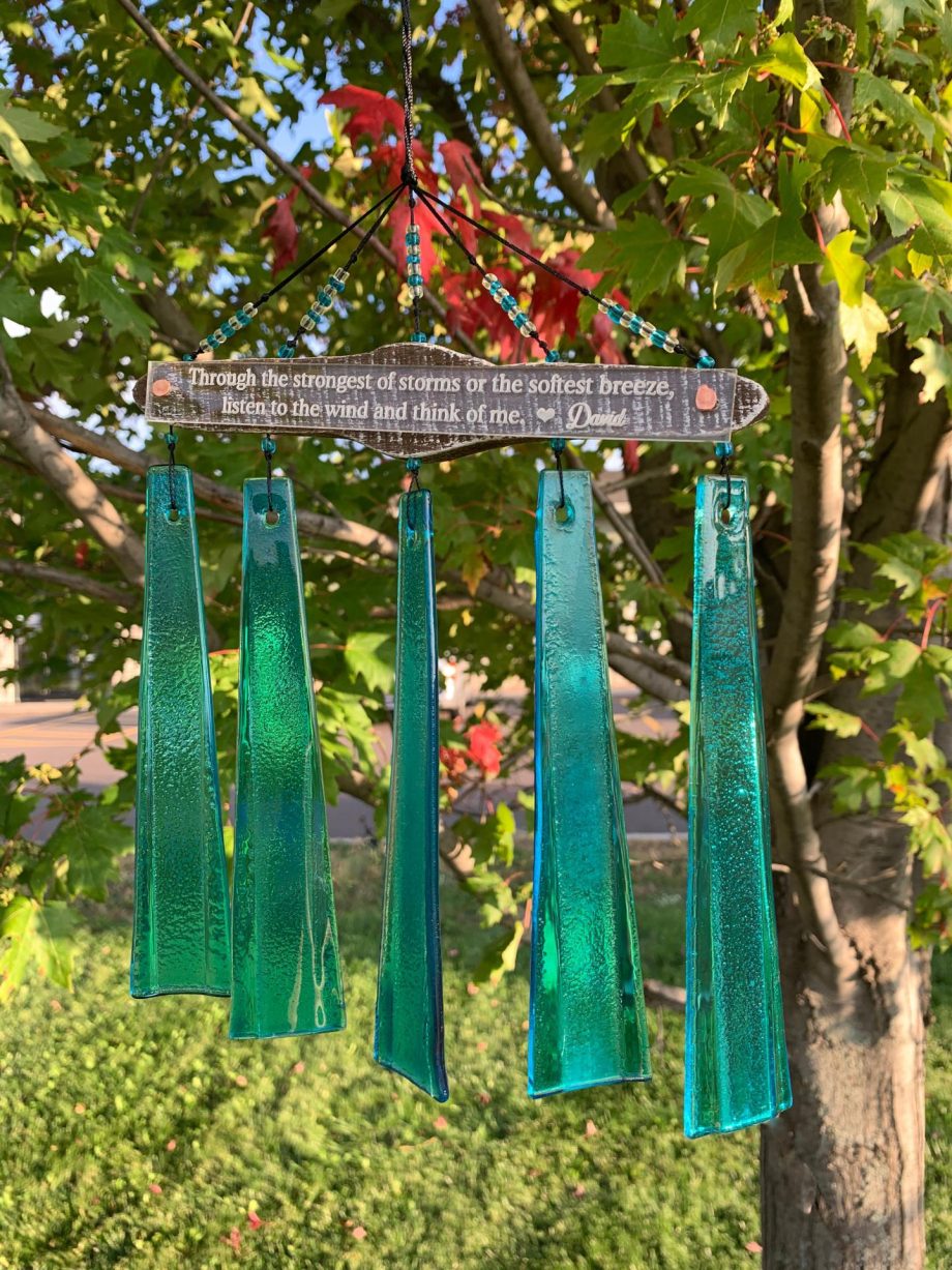 SALE: Memorial Gift in Aqua or Cobalt "Through the Storm" Acrylic Custom Wind Chime Sun Catcher Combo Sympathy Gift by Weathered Raindrop