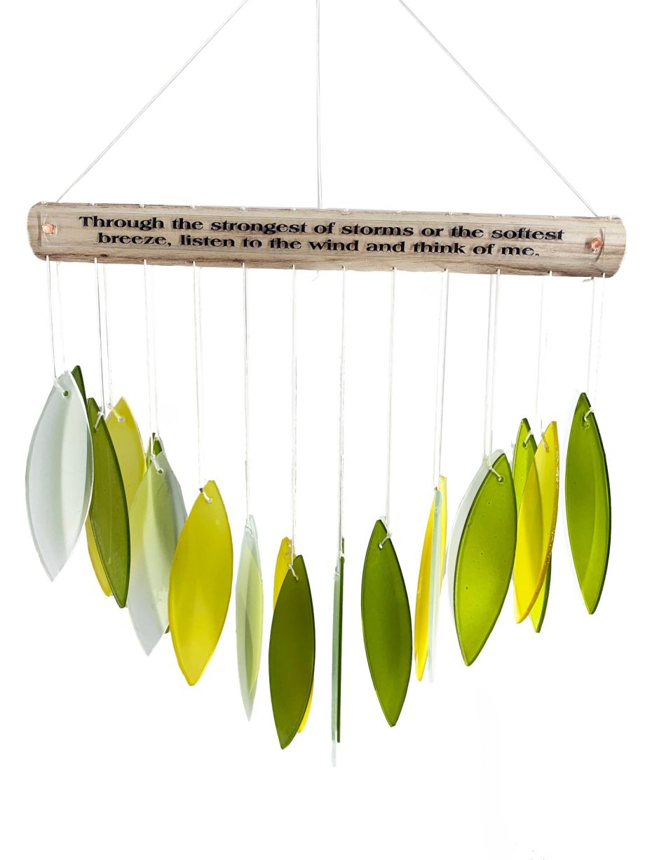 SALE: Stained Glass Memorial "Listen to the Wind and Think of Me" Custom Green Wind Chime Sun Catcher Combo Sympathy Gift by Weathered Raindrop