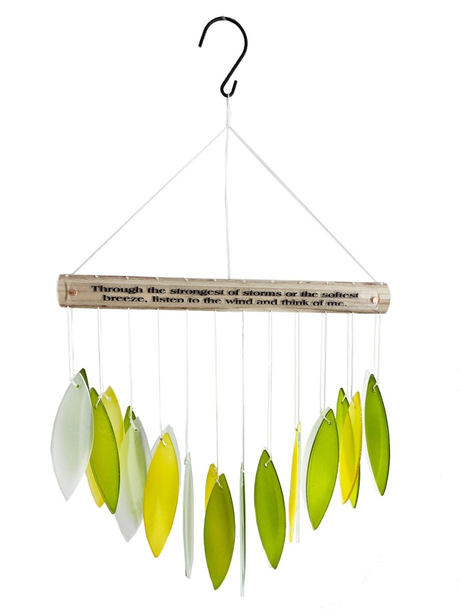 SALE: Stained Glass Memorial "Listen to the Wind and Think of Me" Custom Green Wind Chime Sun Catcher Combo Sympathy Gift by Weathered Raindrop