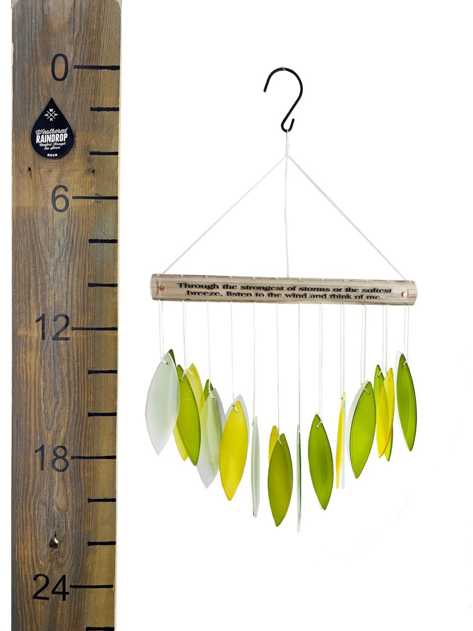 SALE: Stained Glass Memorial "Listen to the Wind and Think of Me" Custom Green Wind Chime Sun Catcher Combo Sympathy Gift by Weathered Raindrop