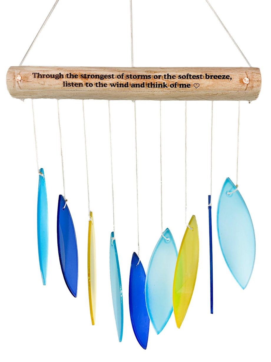 SALE: Stained Glass "Listen to the Wind" Custom Blue Memorial Wind Chime Sun Catcher Sympathy Gift by Weathered Raindrop