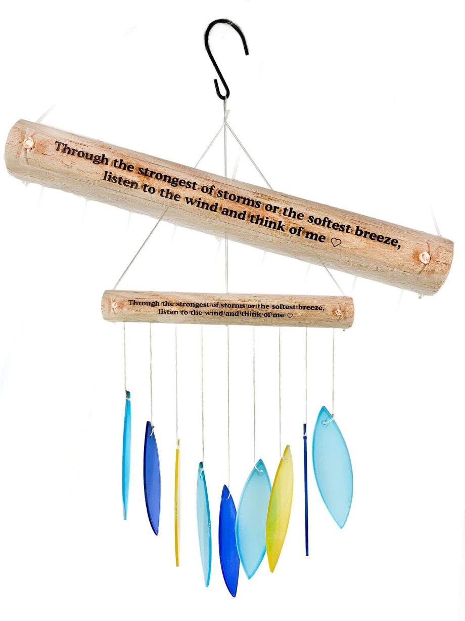 SALE: Stained Glass "Listen to the Wind" Custom Blue Memorial Wind Chime Sun Catcher Sympathy Gift by Weathered Raindrop