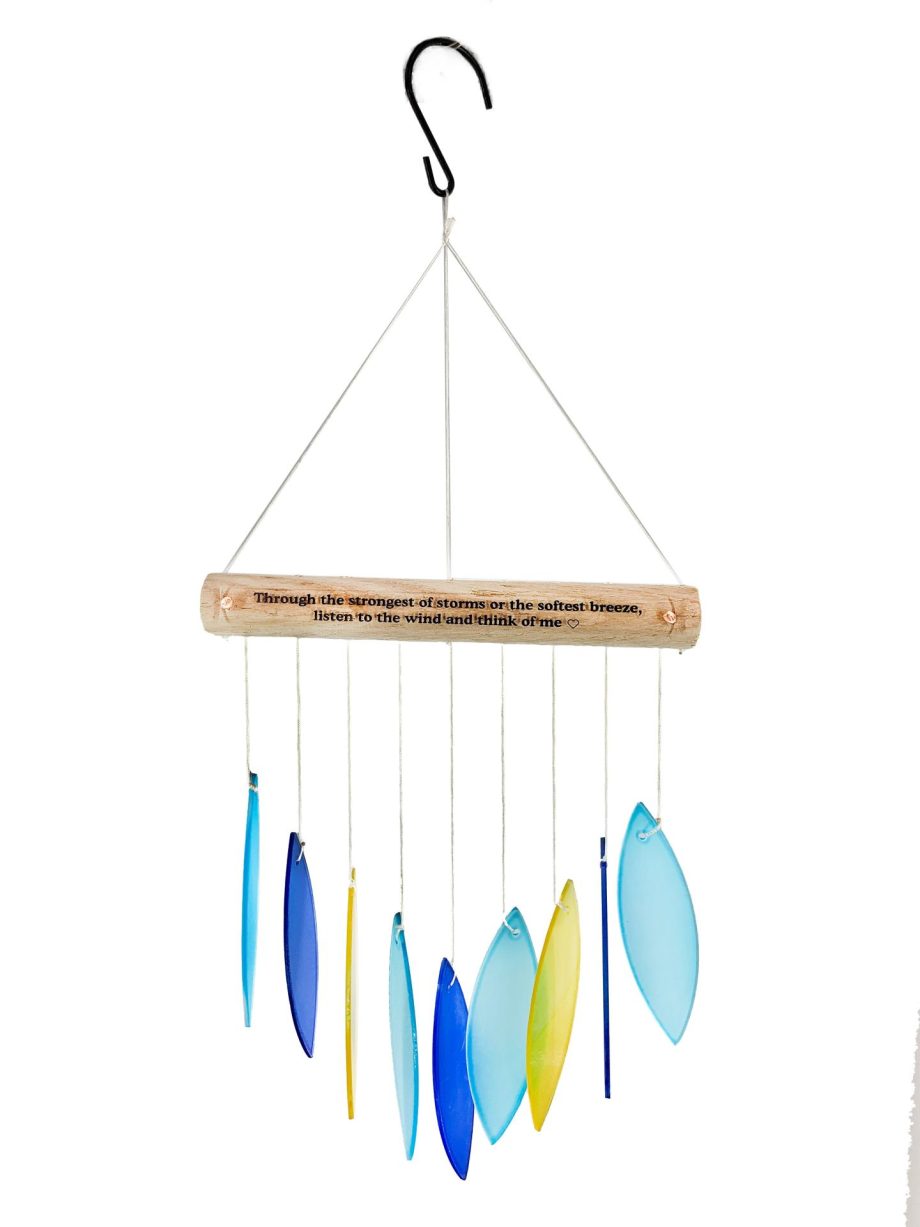 SALE: Stained Glass "Listen to the Wind" Custom Blue Memorial Wind Chime Sun Catcher Sympathy Gift by Weathered Raindrop