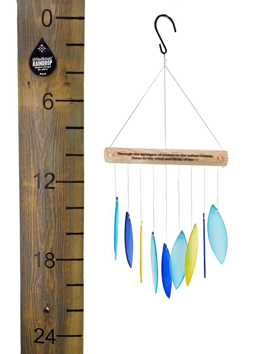 SALE: Stained Glass "Listen to the Wind" Custom Blue Memorial Wind Chime Sun Catcher Sympathy Gift by Weathered Raindrop