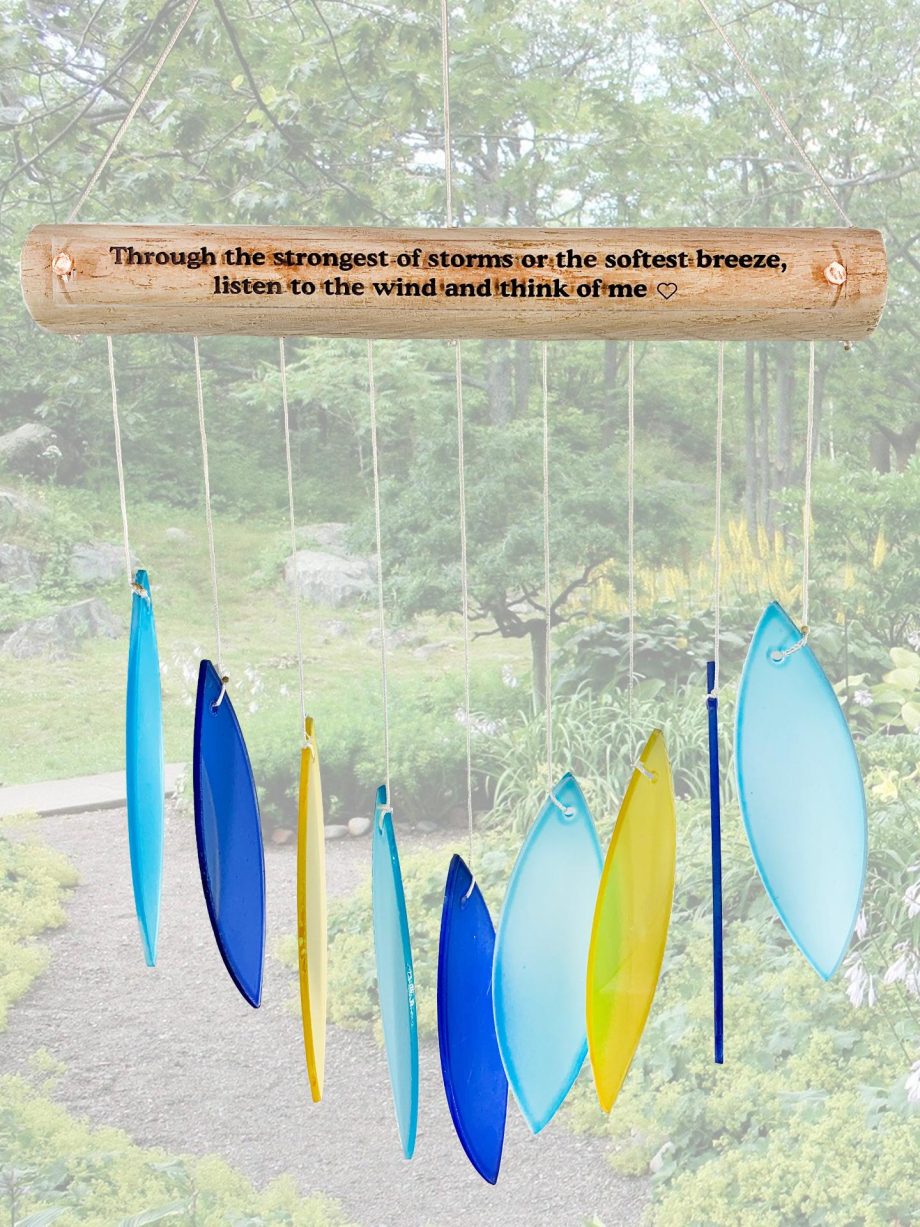 SALE: Stained Glass "Listen to the Wind" Custom Blue Memorial Wind Chime Sun Catcher Sympathy Gift by Weathered Raindrop