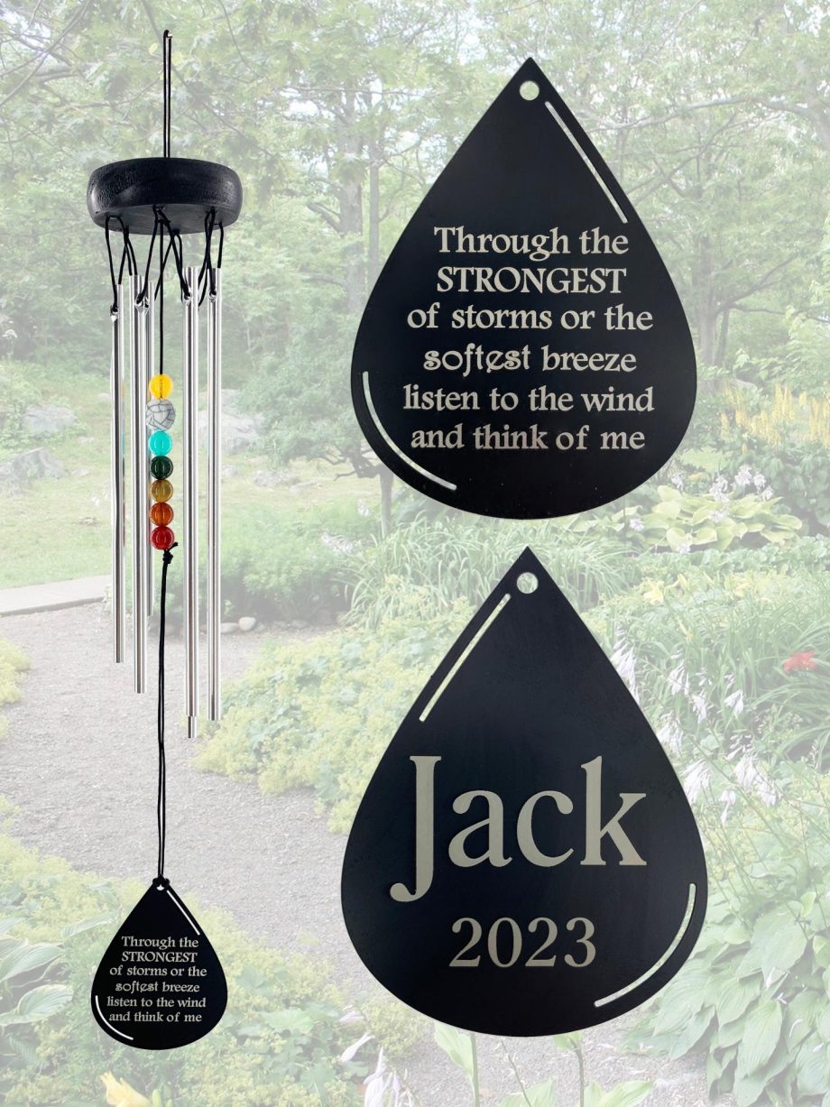 Beaded Silver Wind Chime 16 inch Gift In Memory of a Loved One Outdoor Memorial Teardrop by Weathered Raindrop