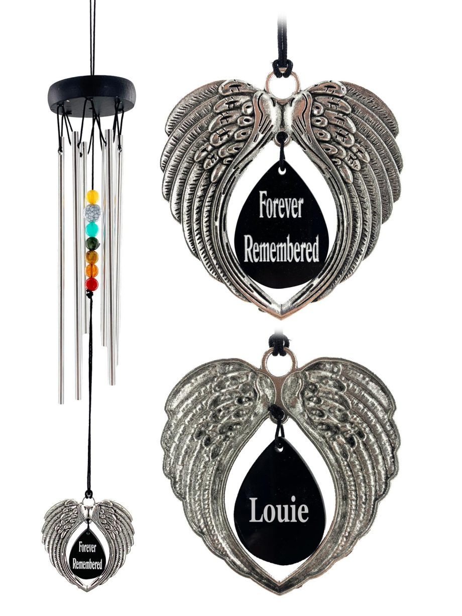 In Memory Angel Wings Silver Wind Chime Gift Set Memorial Garden Sympathy Teardrop by Weathered Raindrop