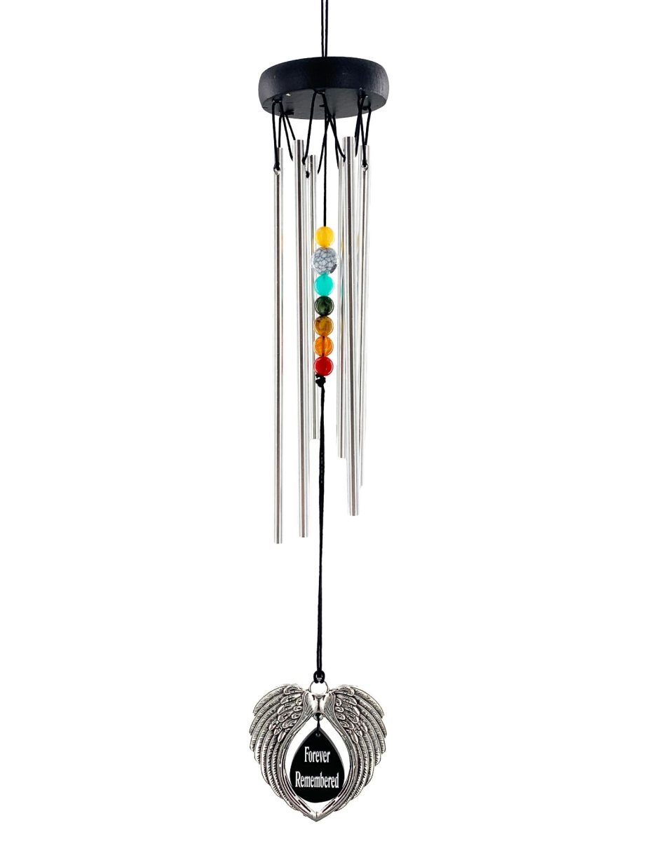 In Memory Angel Wings Silver Wind Chime Gift Set Memorial Garden Sympathy Teardrop by Weathered Raindrop