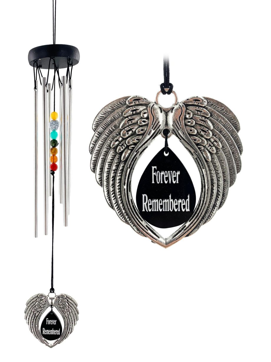 In Memory Angel Wings Silver Wind Chime Gift Set Memorial Garden Sympathy Teardrop by Weathered Raindrop