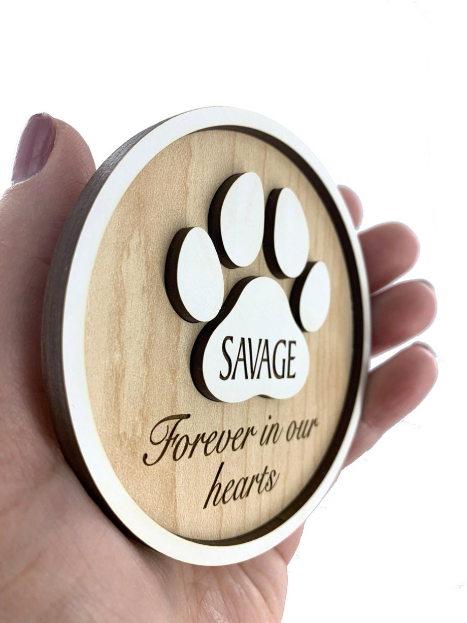 Pet Memorial Magnet "Forever in our Hearts" In Memory of Dog or Cat Sympathy Gift Paw Prints by Weathered Raindrop