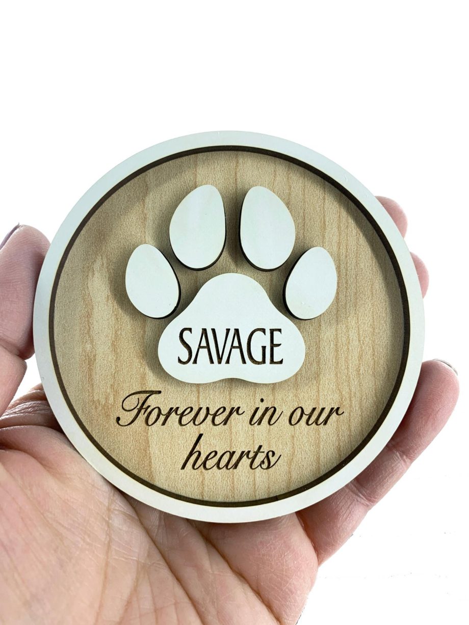 Pet Memorial Magnet "Forever in our Hearts" In Memory of Dog or Cat Sympathy Gift Paw Prints by Weathered Raindrop