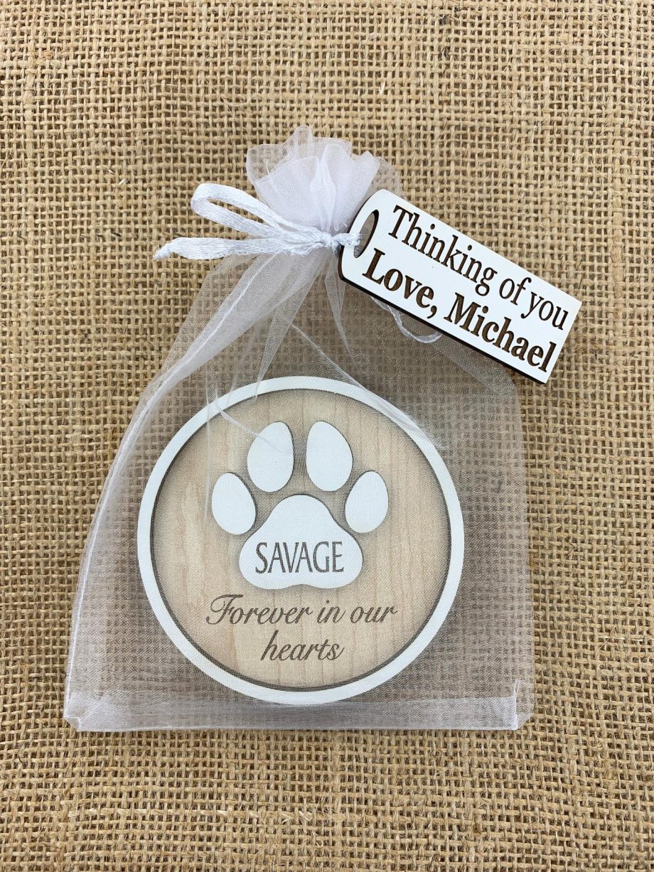 Pet Memorial Magnet "Forever in our Hearts" In Memory of Dog or Cat Sympathy Gift Paw Prints by Weathered Raindrop