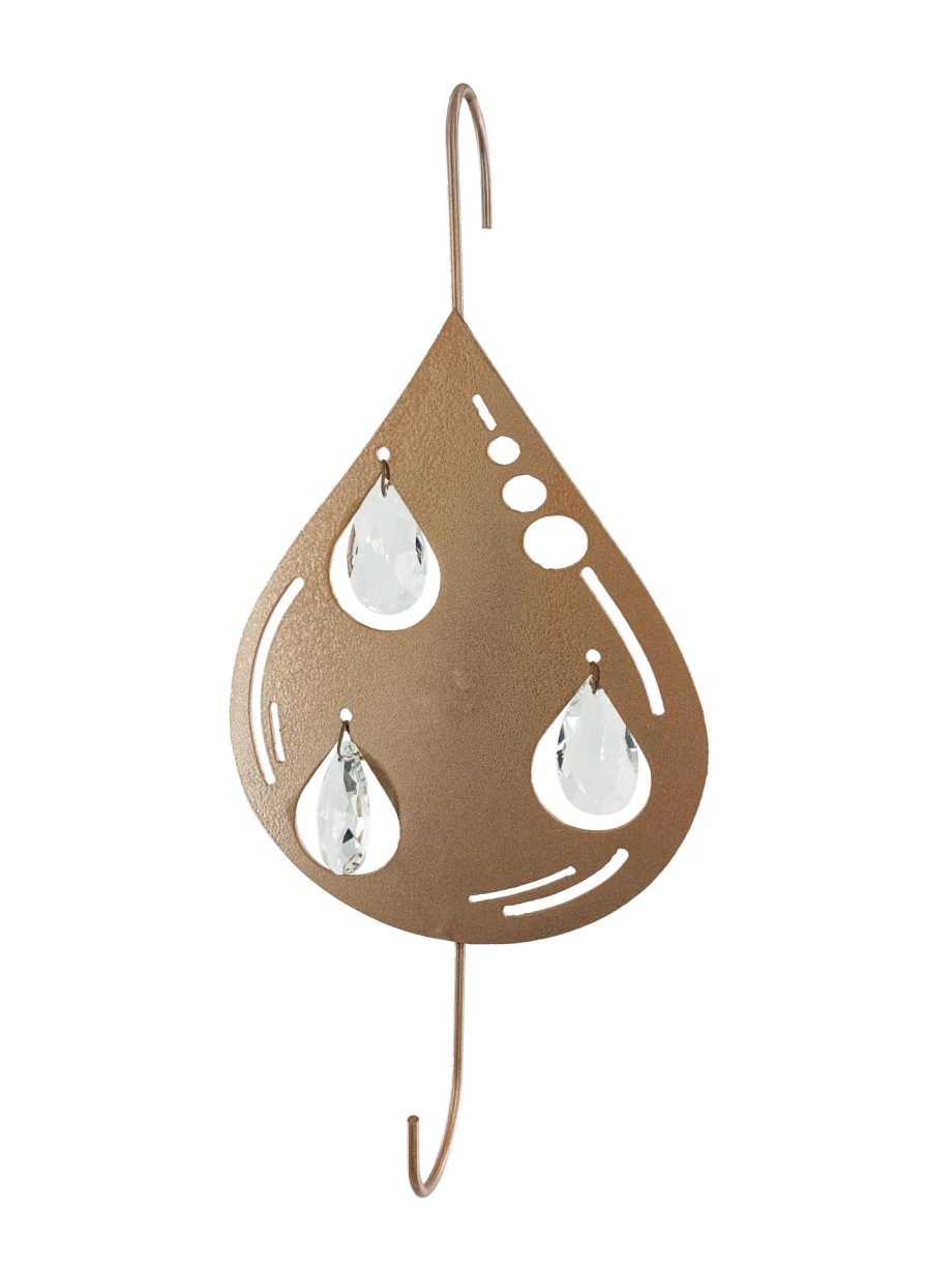 Teardrop Hanging Hook for Wind Chimes, Bird Feeders, Plants, Memorial Garden - Copper Raindrop with Crystal Prisms by Weathered Raindrop