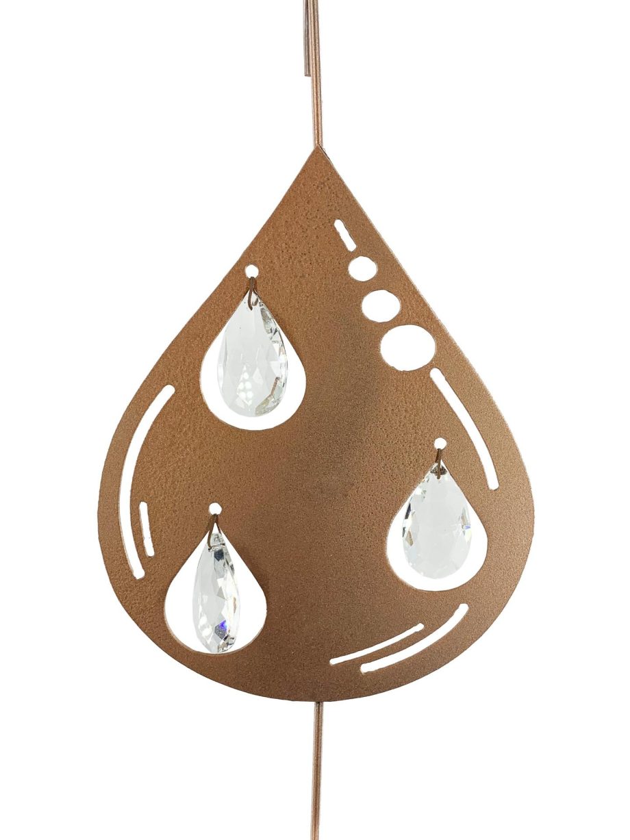 Teardrop Hanging Hook for Wind Chimes, Bird Feeders, Plants, Memorial Garden - Copper Raindrop with Crystal Prisms by Weathered Raindrop