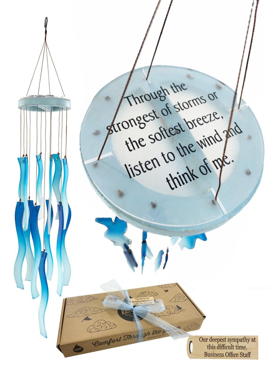 SALE: Sea Glass Blue Waves "Listen to the Wind" Memorial Wind Chime Sun Catcher Sympathy Gift by Weathered Raindrop