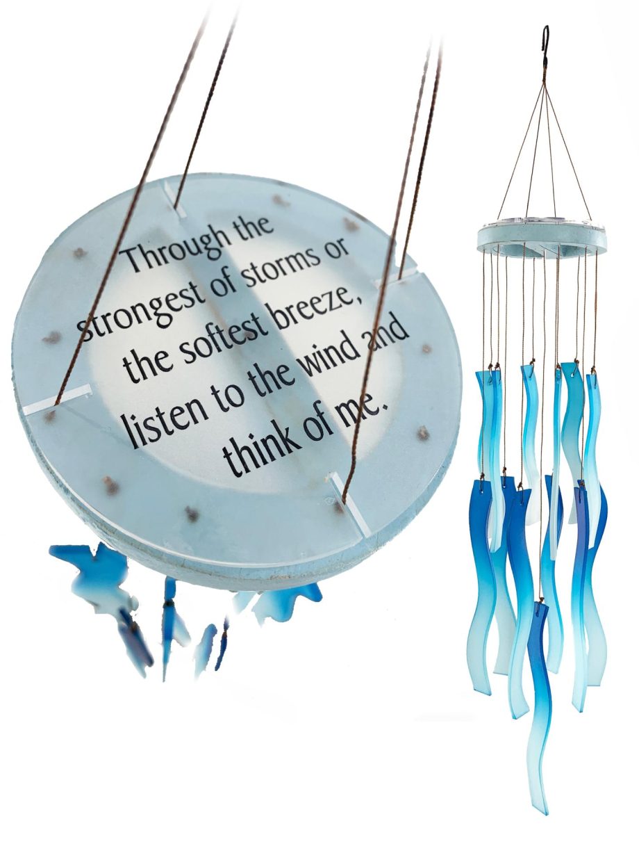 SALE: Sea Glass Blue Waves "Listen to the Wind" Memorial Wind Chime Sun Catcher Sympathy Gift by Weathered Raindrop