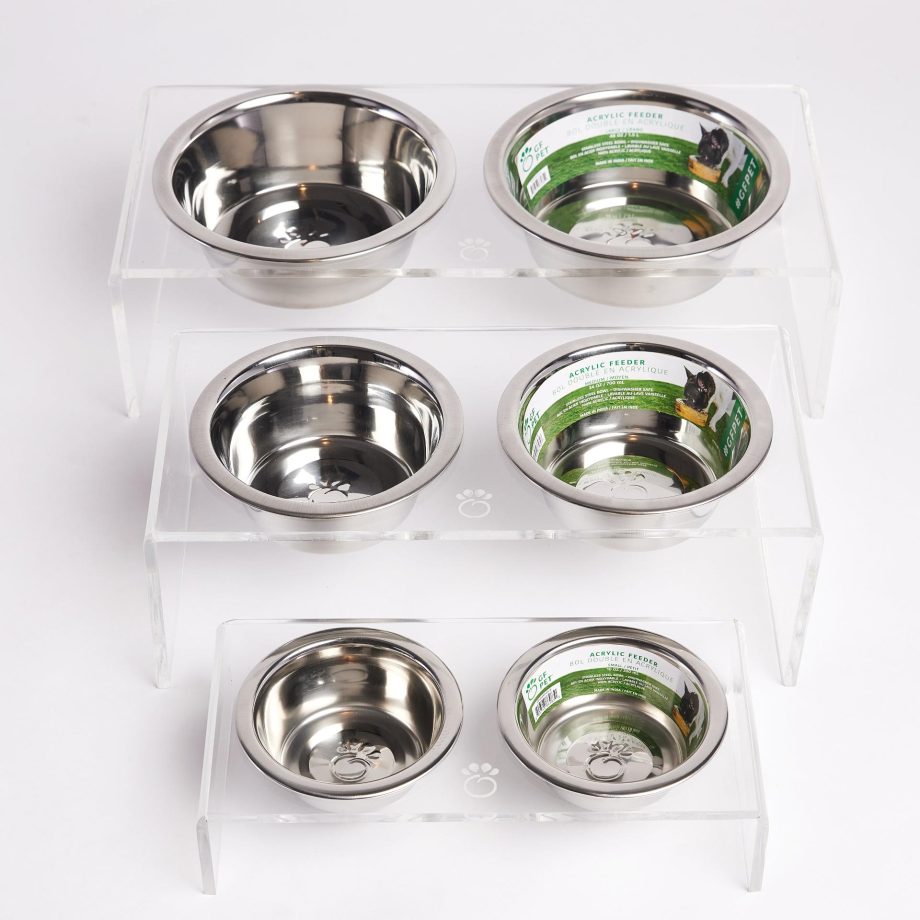 Acrylic Double Feeder Pet Food Water Bowls - Clear