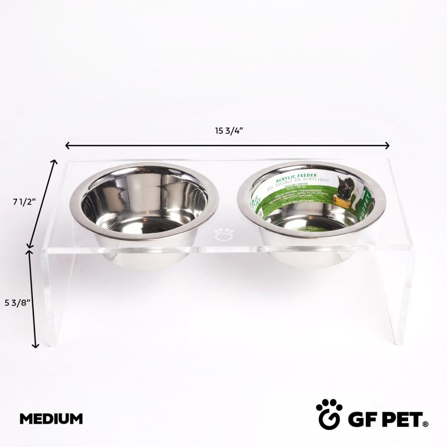 Acrylic Double Feeder Pet Food Water Bowls - Clear