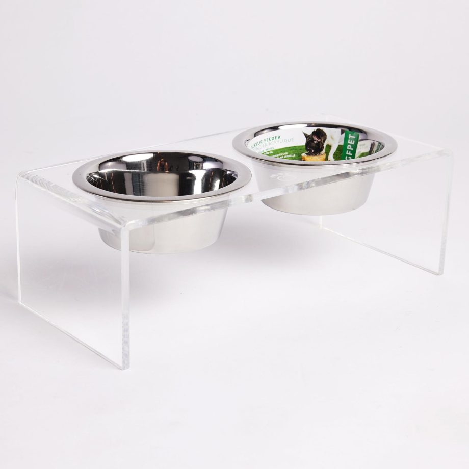 Acrylic Double Feeder Pet Food Water Bowls - Clear