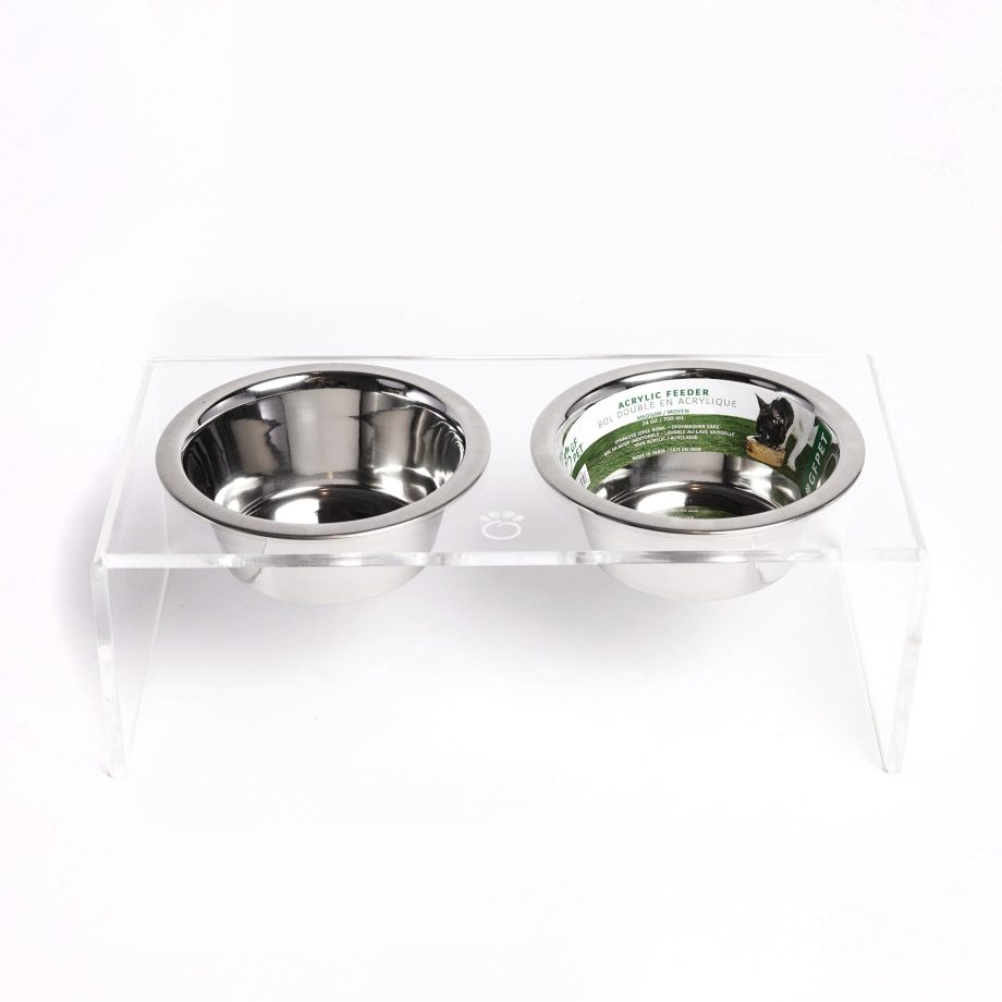 Acrylic Double Feeder Pet Food Water Bowls - Clear