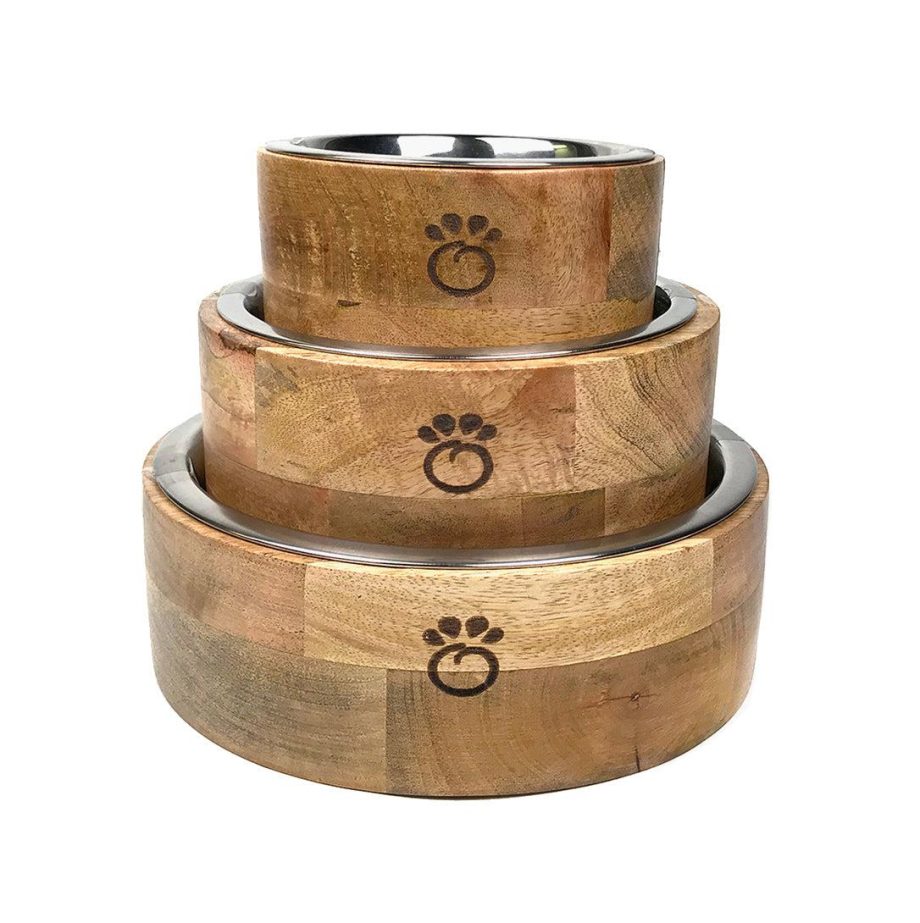 Mango Wood Pet Food Water Bowl Single