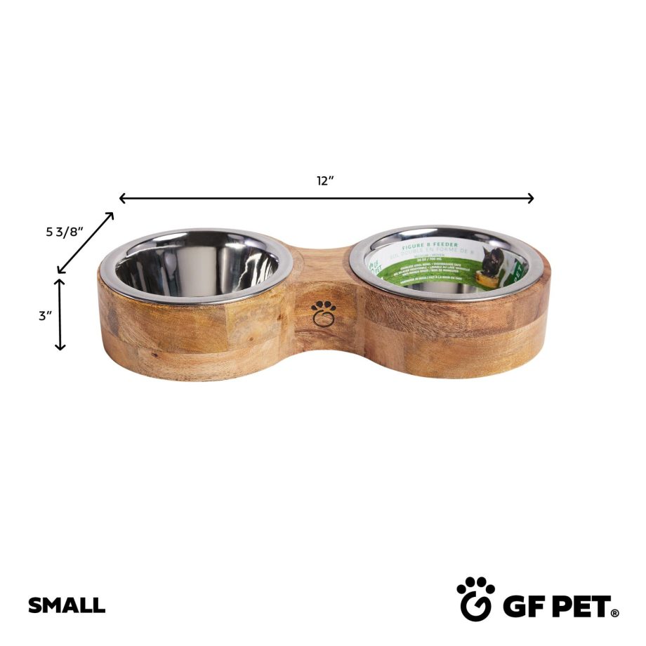 Wood & Metal Feeder Double Diner Pet Food Water Bowls