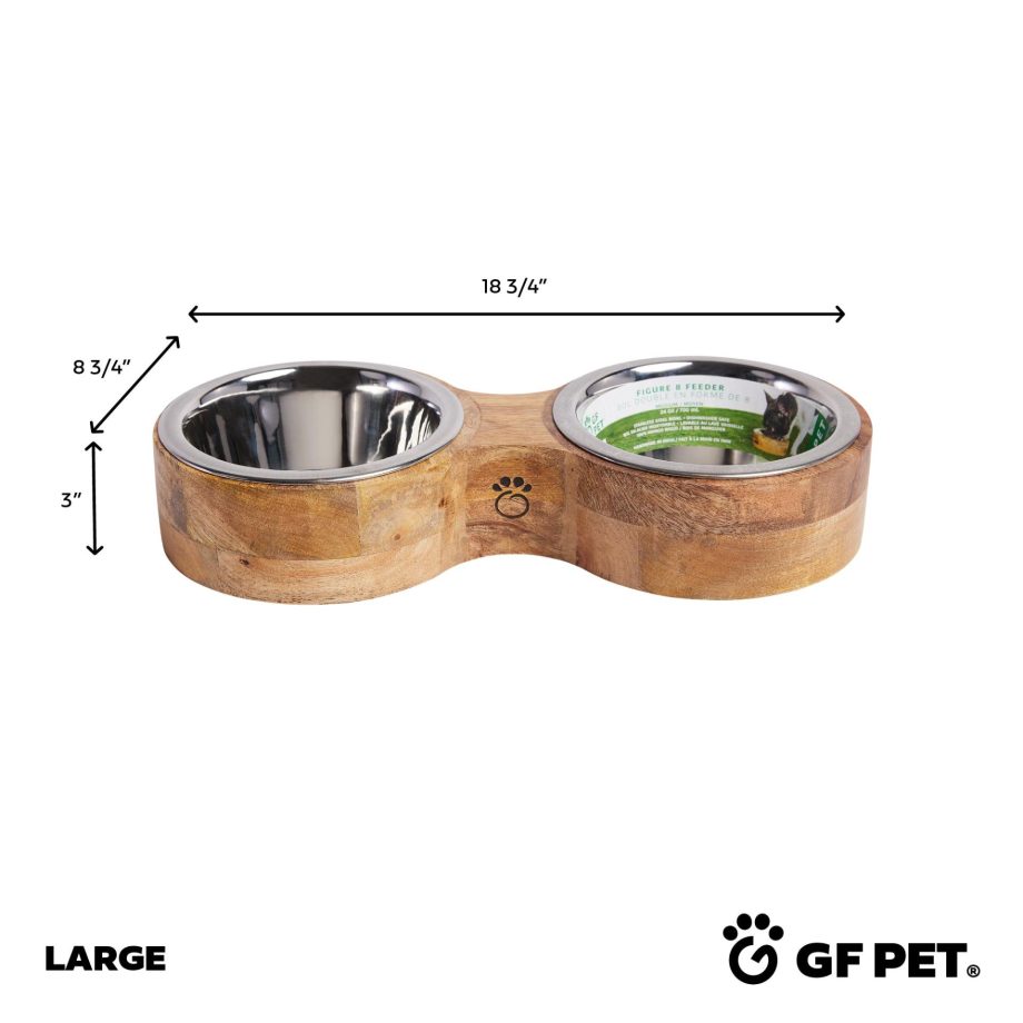 Wood & Metal Feeder Double Diner Pet Food Water Bowls