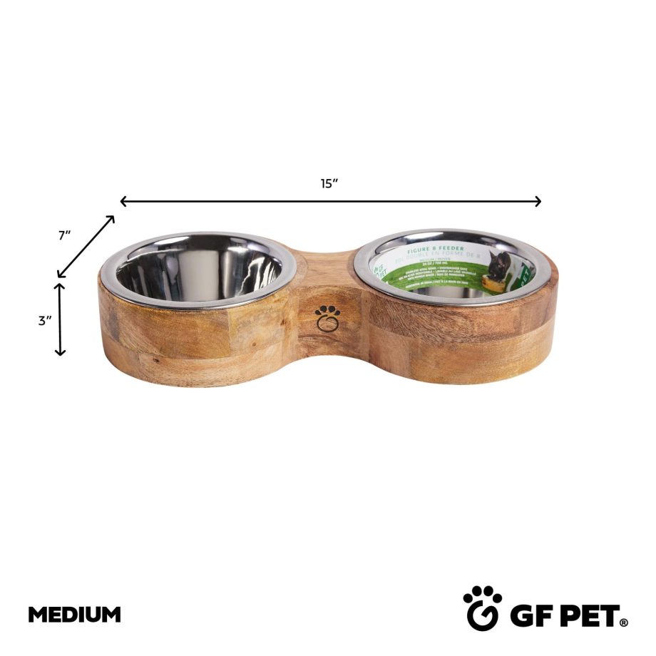 Wood & Metal Feeder Double Diner Pet Food Water Bowls