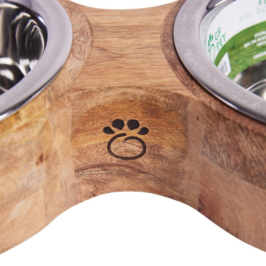 Wood & Metal Feeder Double Diner Pet Food Water Bowls