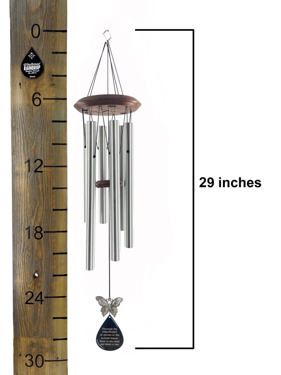 Silver Butterfly Memorial Wind Chime Large 28 inch Sympathy Gift by Weathered Raindrop