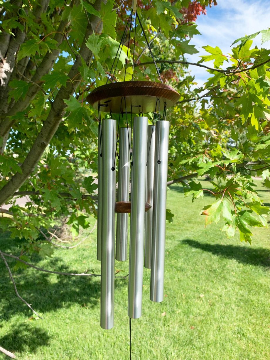 Silver Butterfly Memorial Wind Chime Large 28 inch Sympathy Gift by Weathered Raindrop