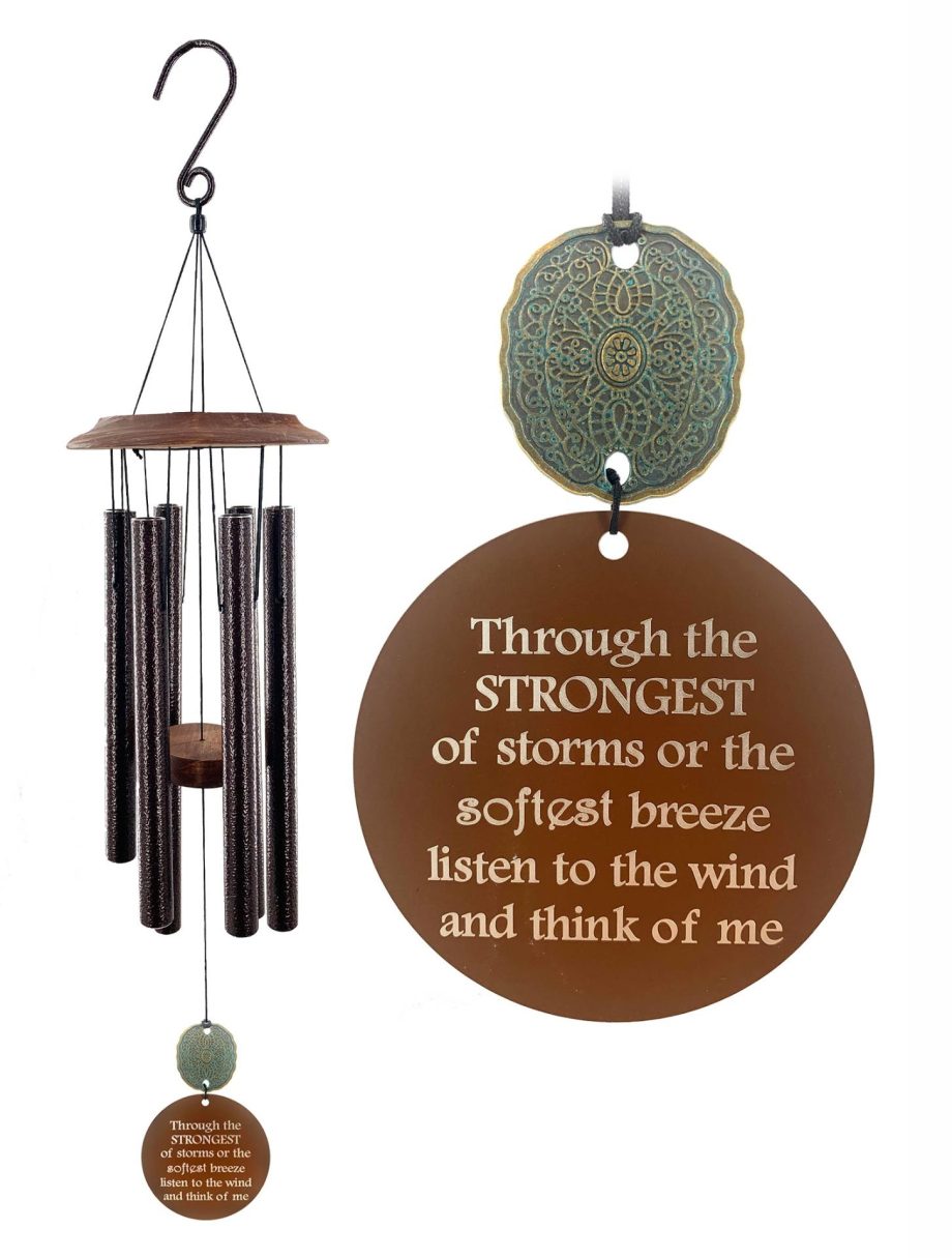 Memorial Gift Wind Chime "Through the Strongest of Storms" Includes Butterfly Hanging Hook by Weathered Raindrop