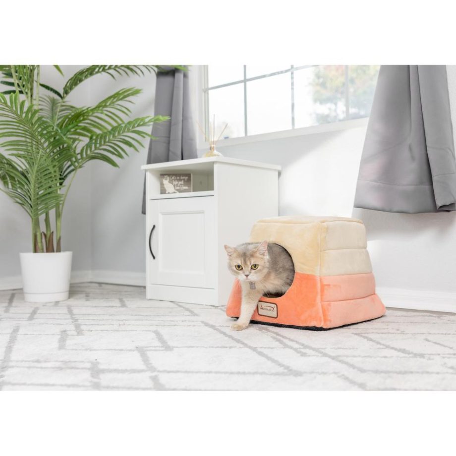 Armarkat 2-In-1 Cat Bed Cave Shape And Cuddle Pet Bed, Orange/Beige