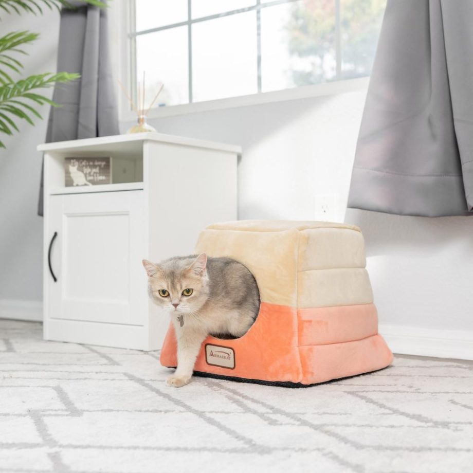 Armarkat 2-In-1 Cat Bed Cave Shape And Cuddle Pet Bed, Orange/Beige