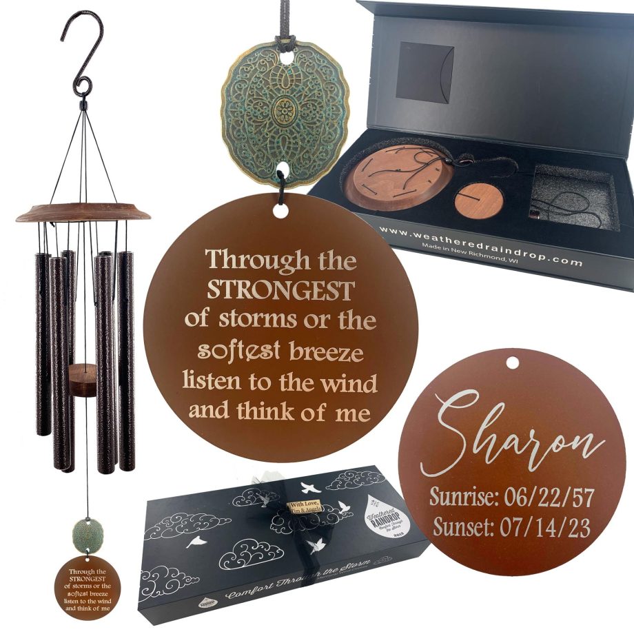 Memorial Gift Wind Chime "Through the Strongest of Storms" Includes Butterfly Hanging Hook by Weathered Raindrop