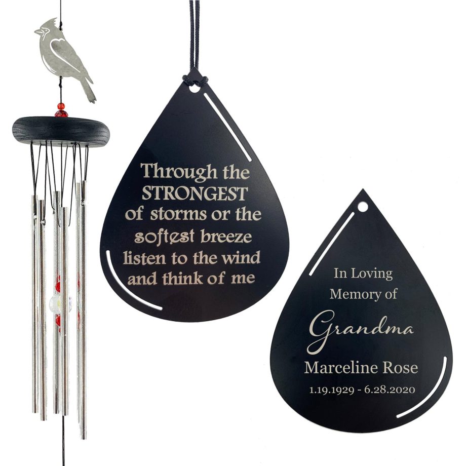 Memorial Cardinal Prisms 20 inch Wind Chime "Listen to the Wind" Sympathy Gift by Weathered Raindrop