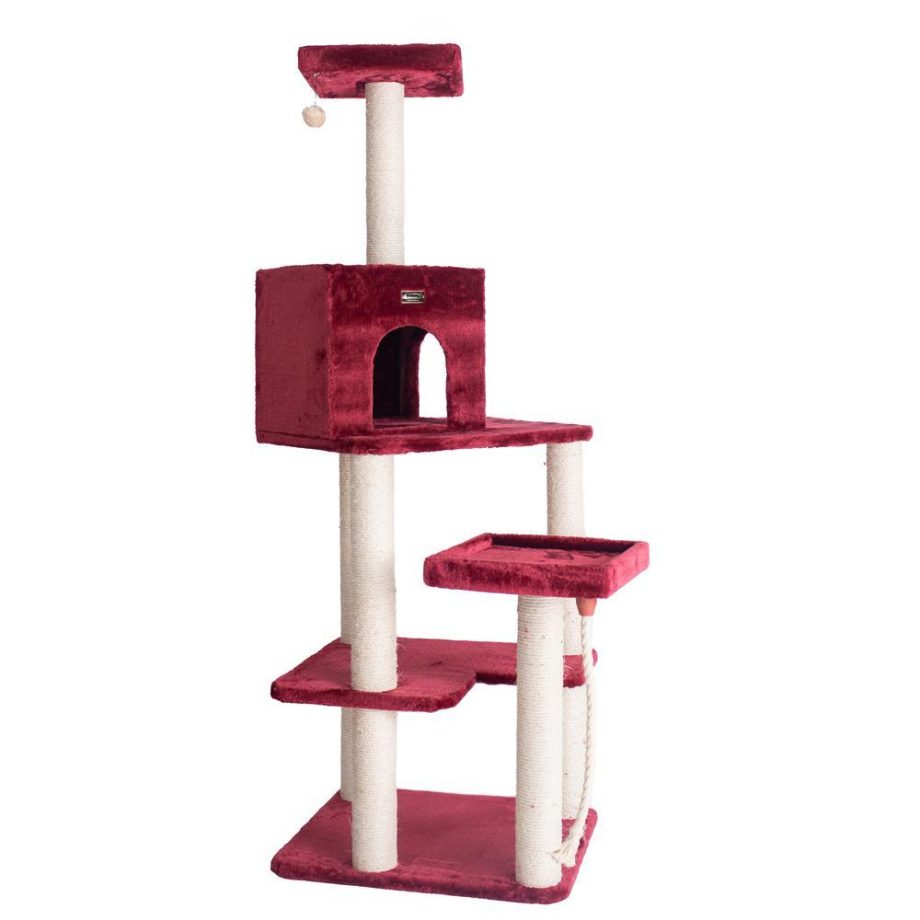 Armarkat Real Wood Cat Tower, Ultra thick Faux Fur Covered Cat Condo House A6902B, Burgundy;