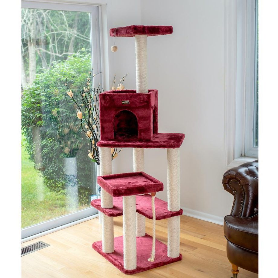 Armarkat Real Wood Cat Tower, Ultra thick Faux Fur Covered Cat Condo House A6902B, Burgundy;