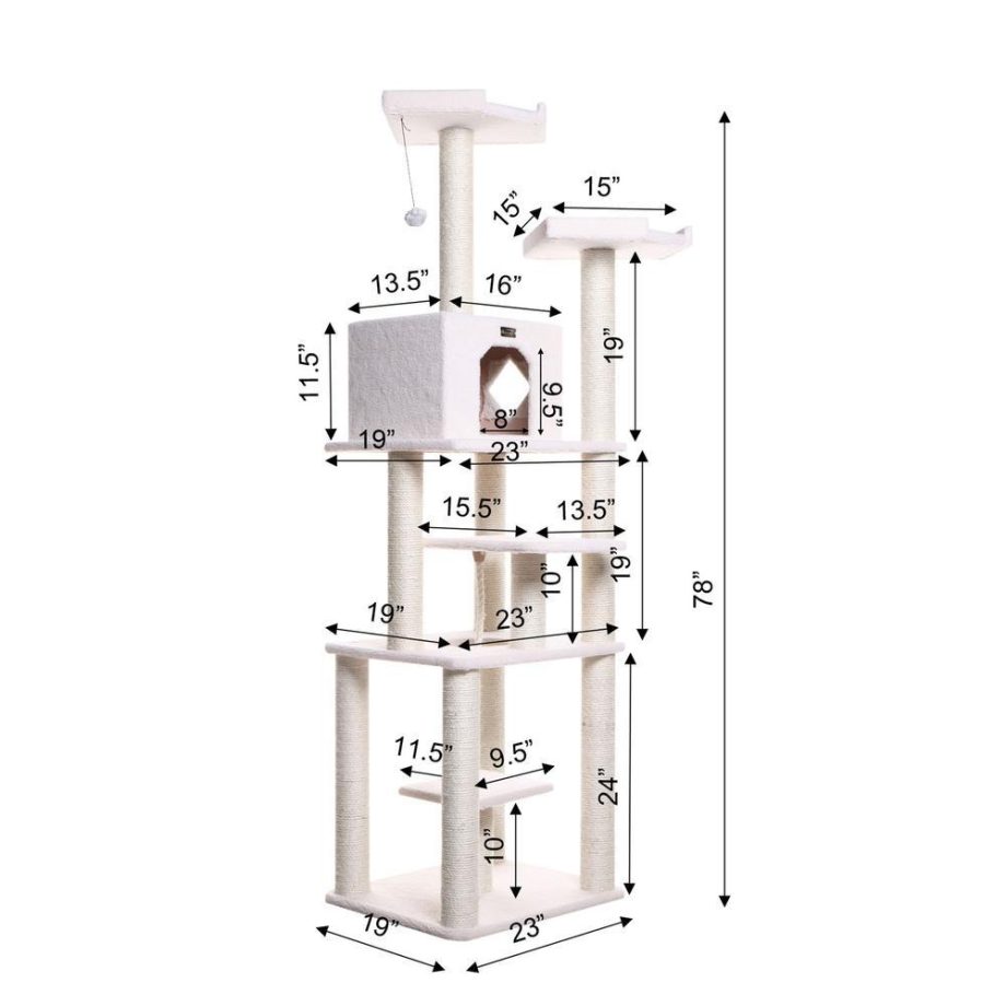 Armarkat B7801 Classic Real Wood Cat Tree In Ivory, Jackson Galaxy Approved, Six Levels With Playhouse and Rope SwIng