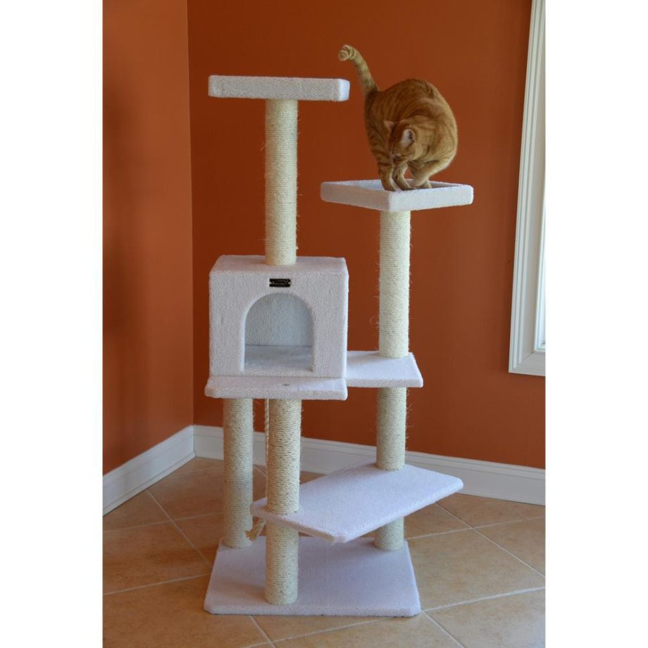 Armarkat Ivory 57" High Real Wood Cat Tree, Fleece Covered Cat Climber, B5701