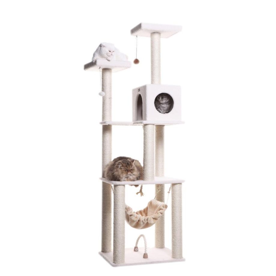 Armarkat B7301 Classic Real Wood Cat Tree In Ivory, Jackson Galaxy Approved, Four Levels With Rope SwIng, Hammock, Condo, and Perch