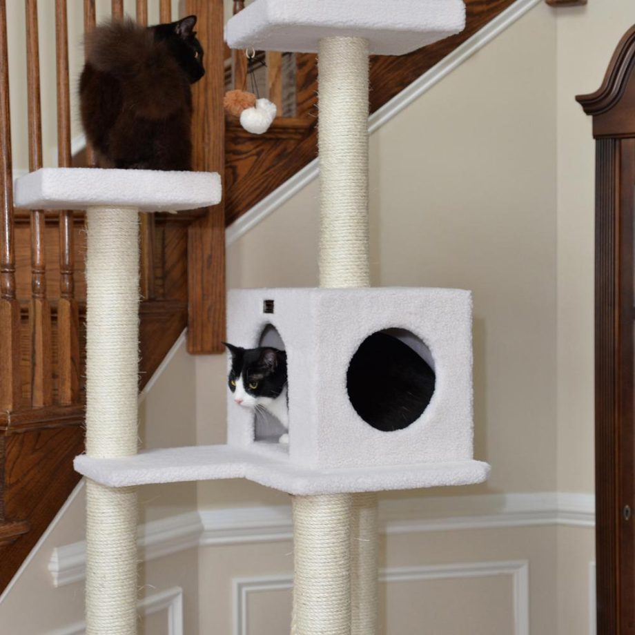 Armarkat B7301 Classic Real Wood Cat Tree In Ivory, Jackson Galaxy Approved, Four Levels With Rope SwIng, Hammock, Condo, and Perch